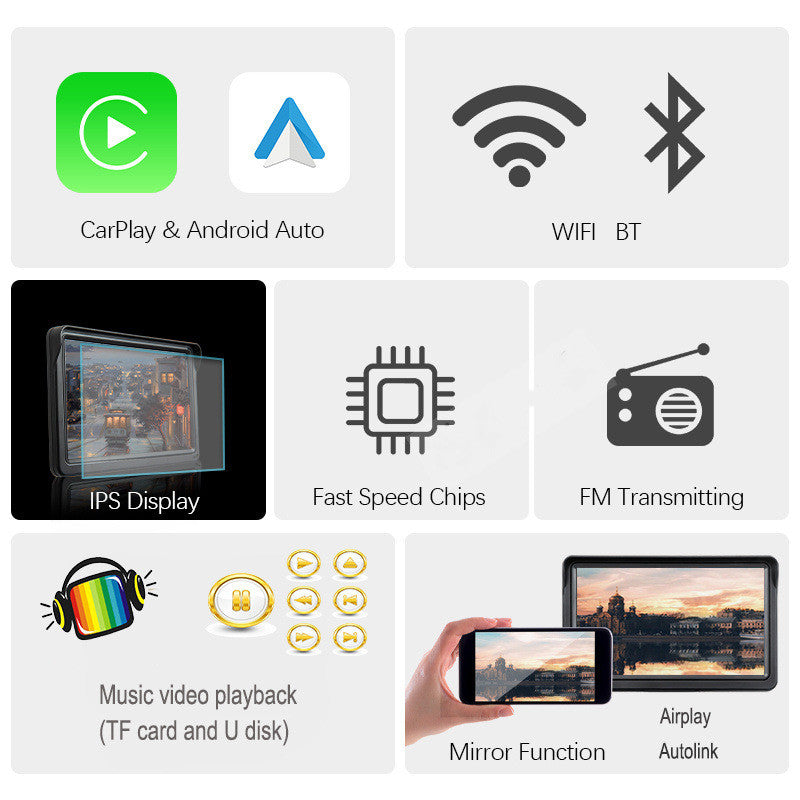 Smart Screen Carplay - Upgrade Your vehicle Today! Plug and Play Quick Install, Suitable for All Cars, 7 Inch IPS Touch Screen, Multimedia Player with Bluetooth, Mirror Link, Backup Camera